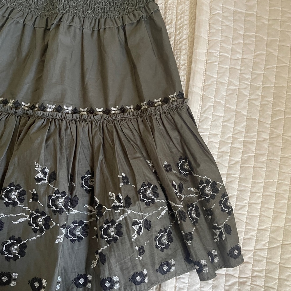 Kate Spade Broome Street Floral Embroidered Poplin Skirt Olive Green Size M - Picture 7 of 8